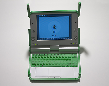The XO laptop computer, showing screen and keyboard