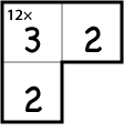Three-cell cage labeled 12x, with unique solution 2 x 3 x 2