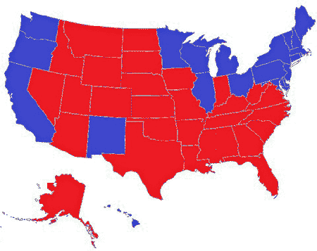 map of a 269-269 tie in the electoral college