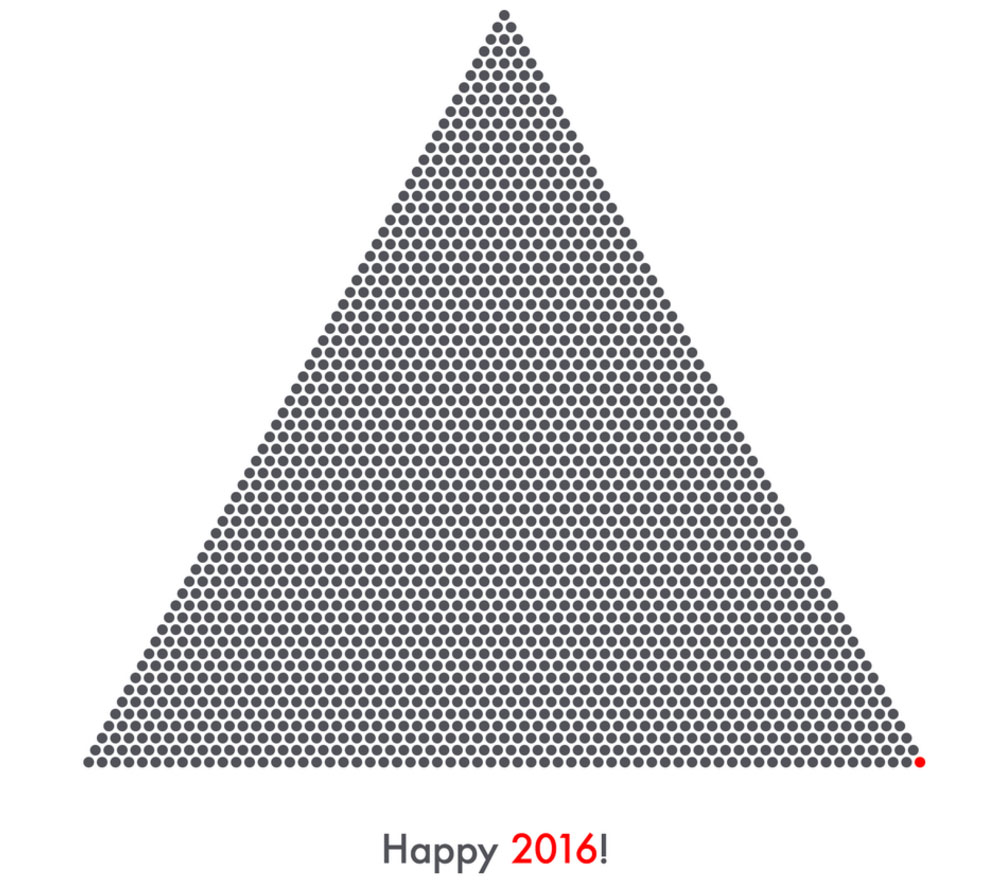 2016 dots arranged to form a equilateral triangle