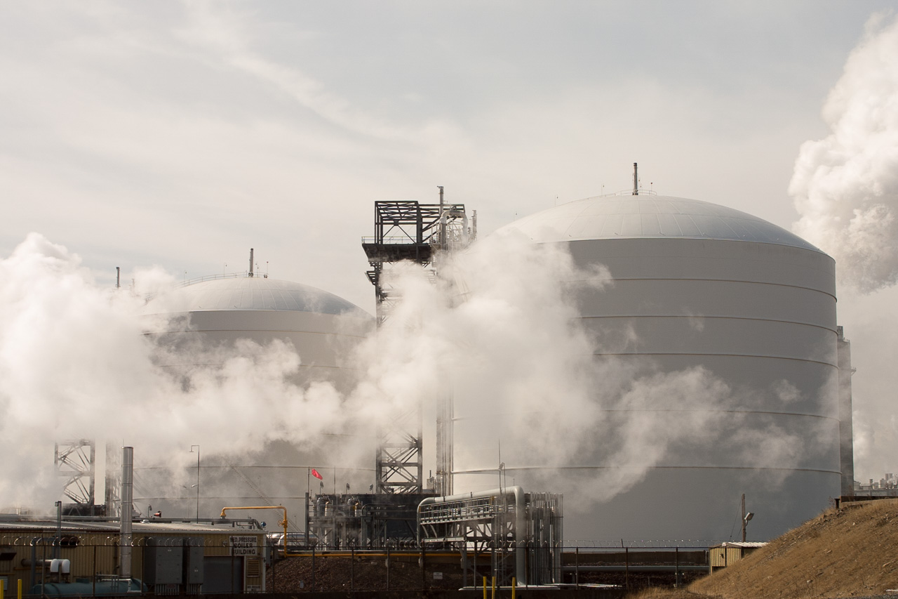 Liquified natural gas storage tanks in Everett, Mass.