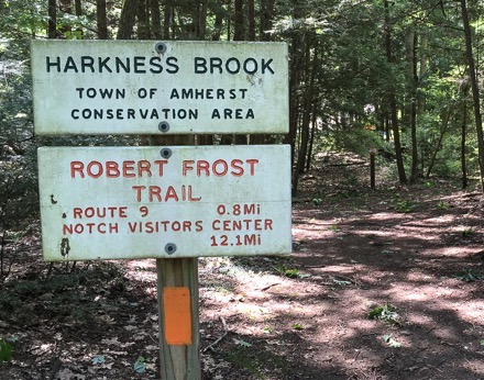Signs at a trailhead on the Robert Frost Trail, Amherst Mass.
